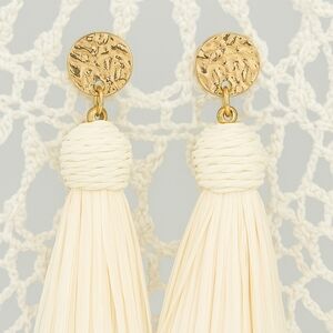 Elegant Cream and Gold Tassel Earrings